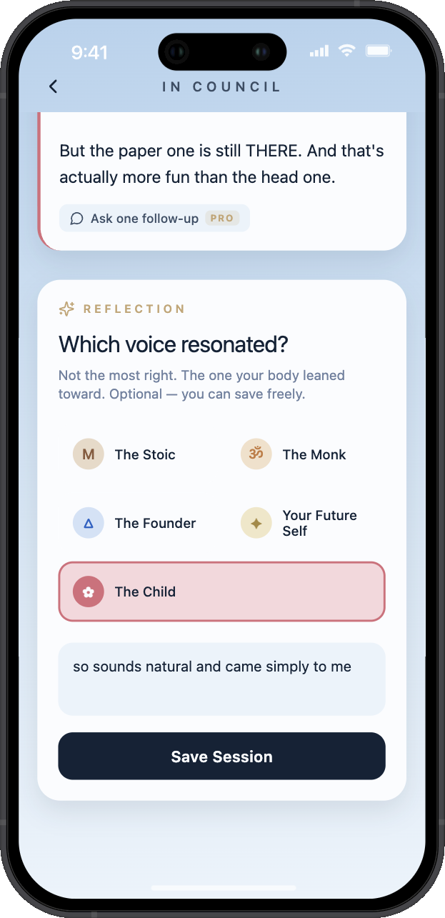 Selecting which voice resonated and saving the session